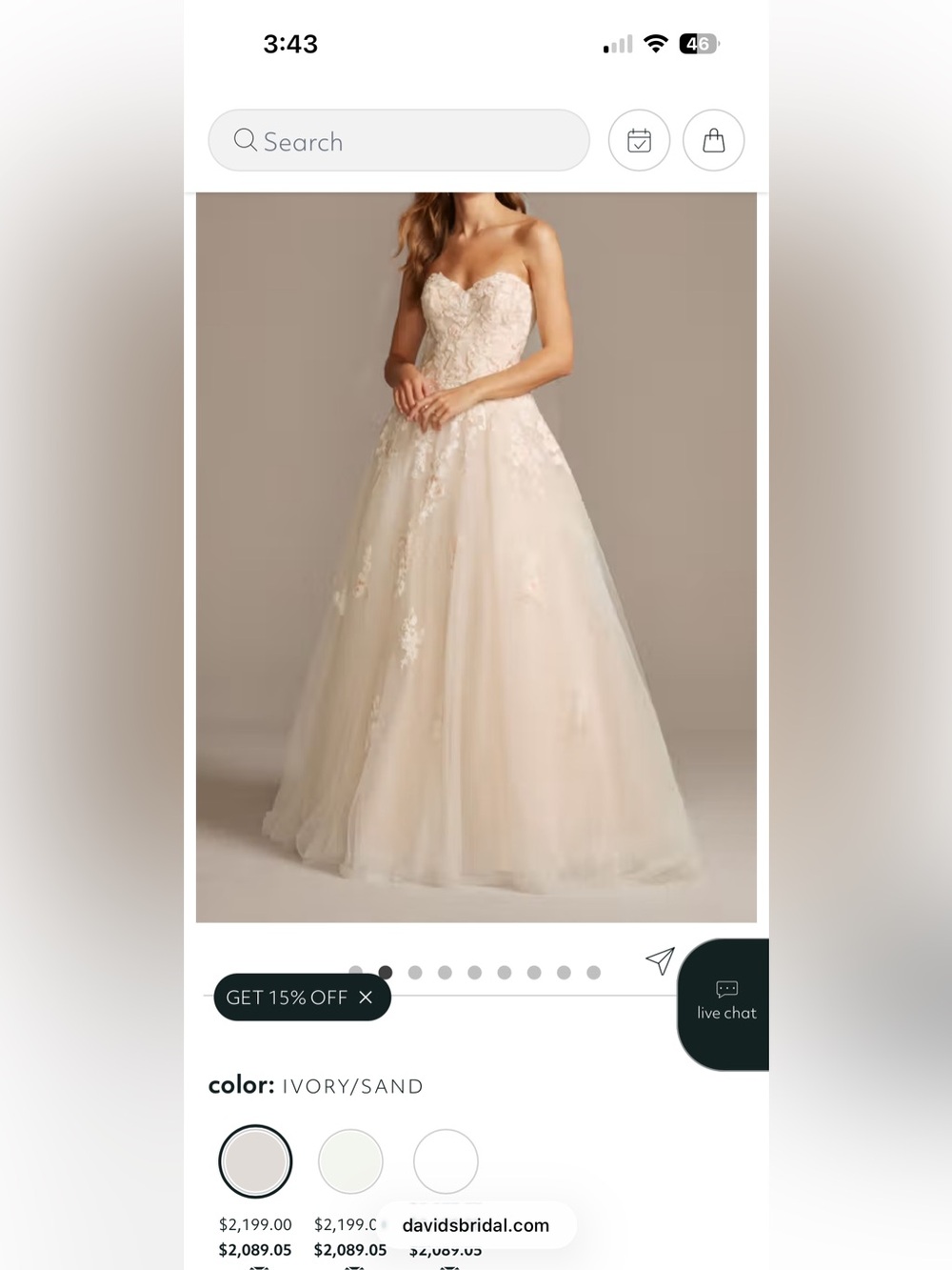 David's Bridal Ivory/Sand Strapless A-Line Gown